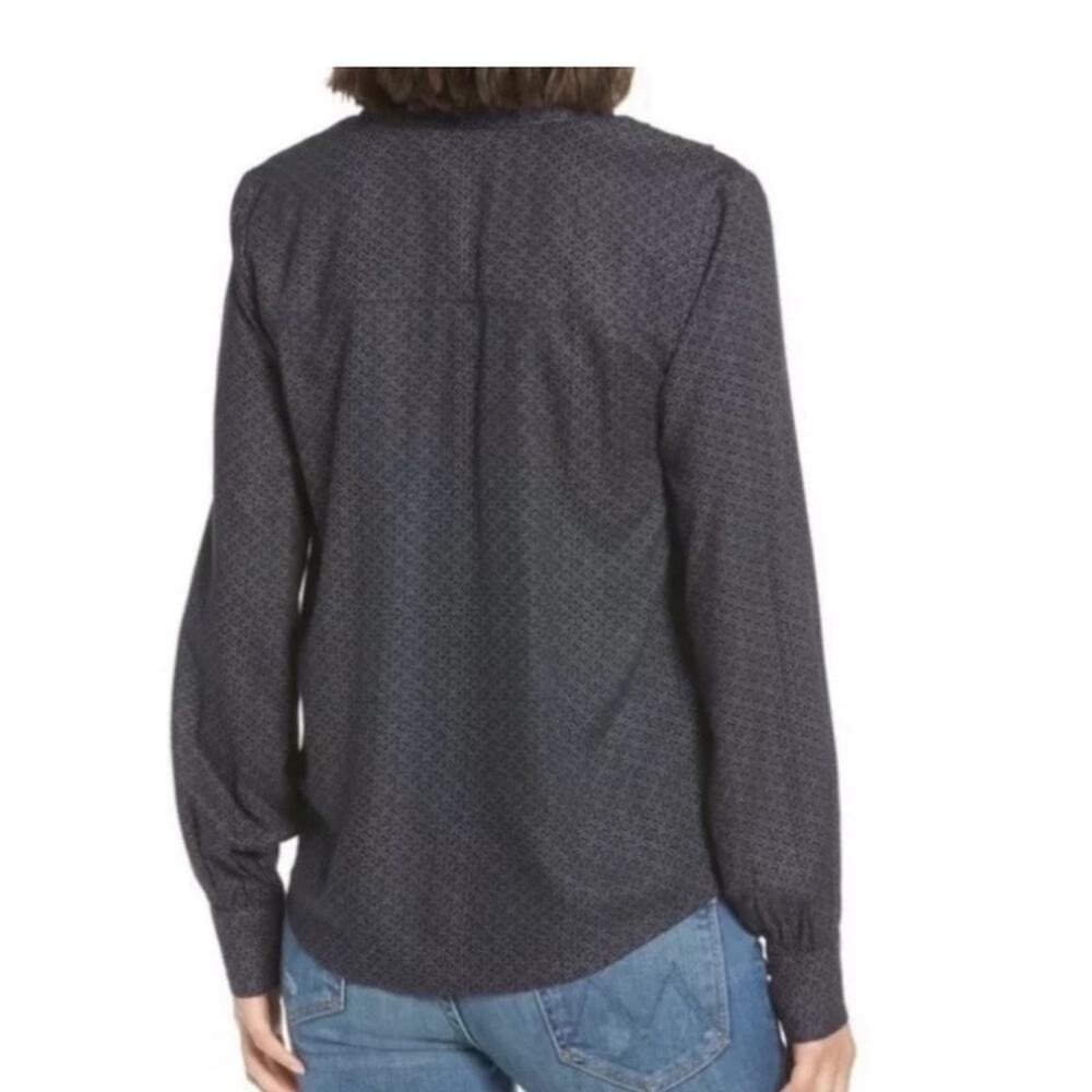 Hinge Geo Pattern Split Neck Tie Ruched Collar Pl… - image 2